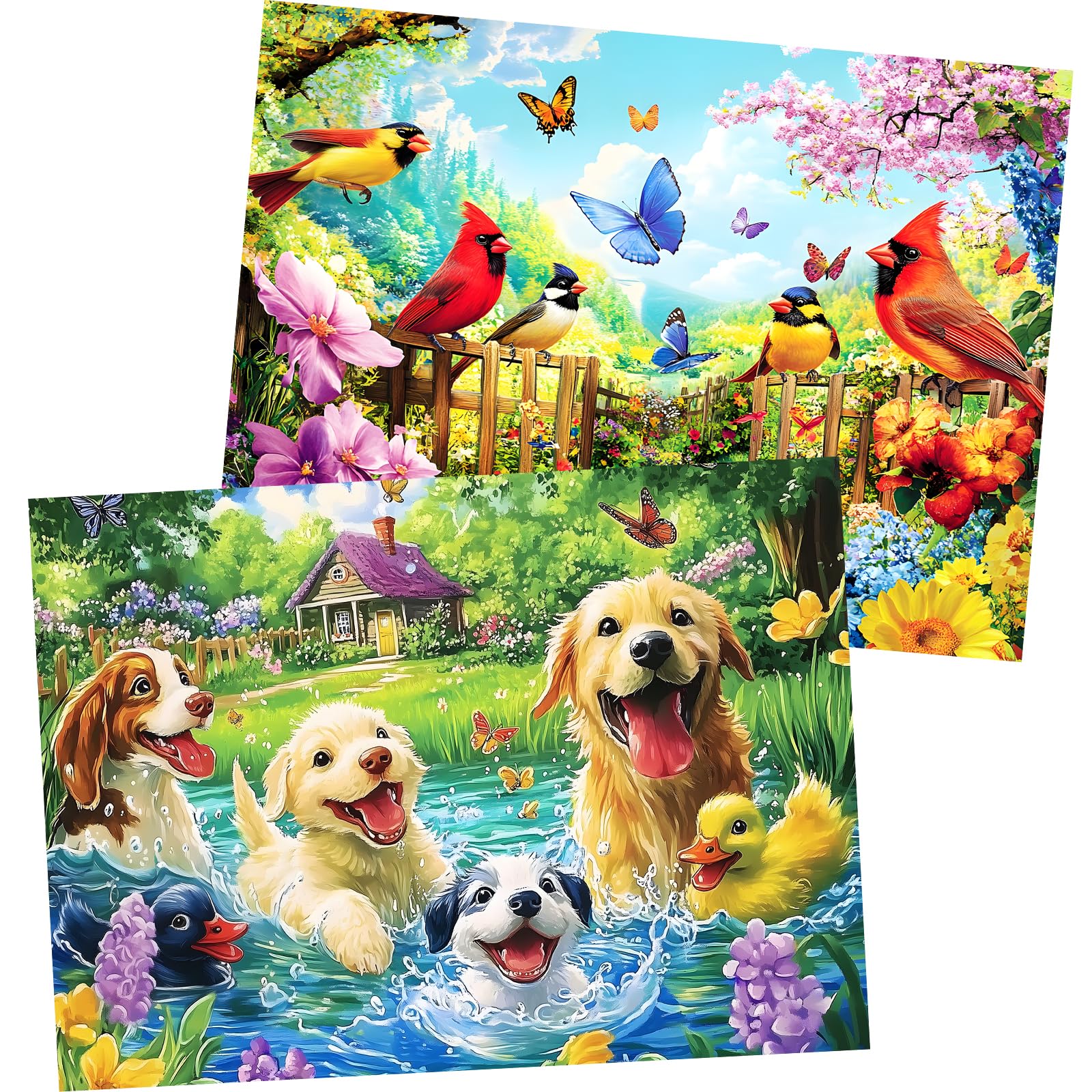 WSCXSC 2-pack 300-piece puzzle garden birds offers vibrant colors for mindful relaxation.