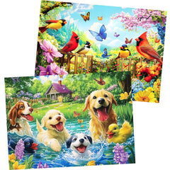 WSCXSC 2-pack 300-piece puzzle garden birds offers vibrant colors for mindful relaxation.