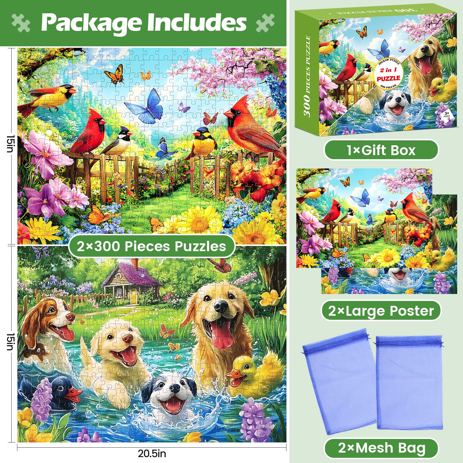 WSCXSC 300-piece birdlover puzzle displays hummingbirds with detailed, vivid wildlife.