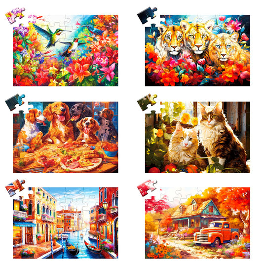WSCXSC six-pack 36-piece puzzles offer engaging activity with easy handling for seniors.