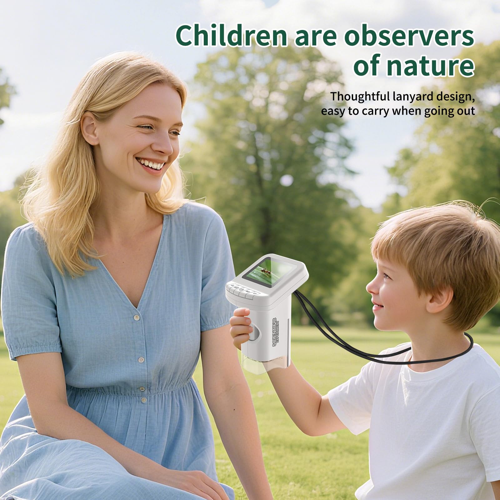WSDMIC 1200X 2-inch digital screen enables eyepiece-free observation for kids.