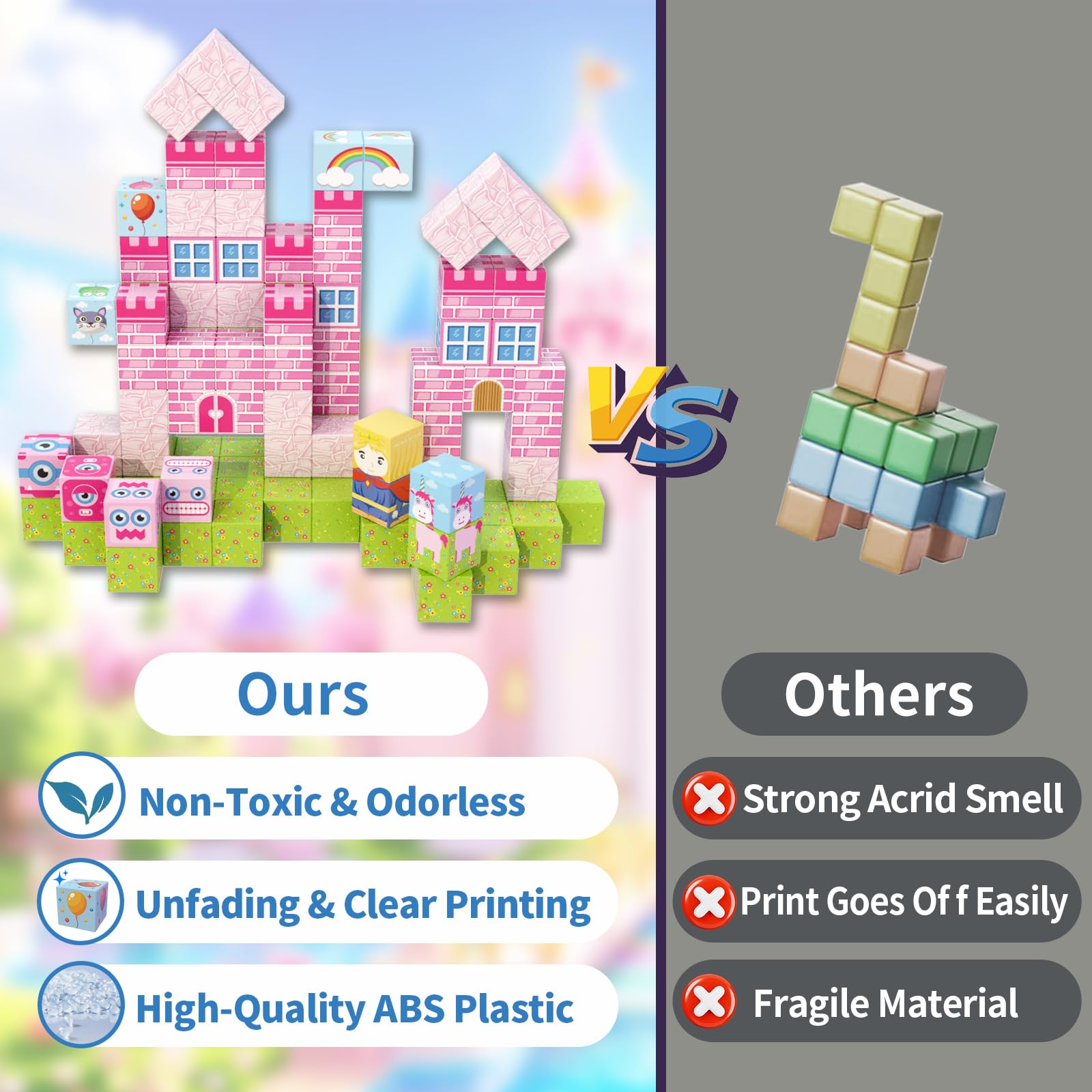 WSHIMIN safe blocks highlight rounded edges and child-friendly magnets for worry-free play.