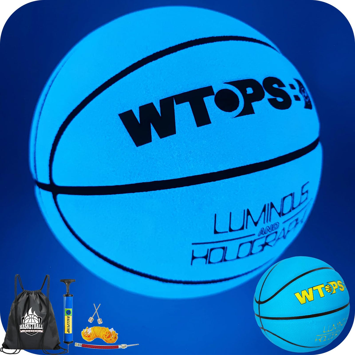 WTOPSBO glow basketball in blue glowing mode for vibrant night play