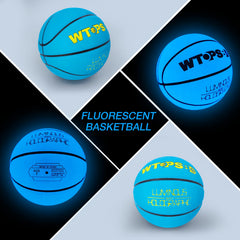 WTOPSBO glow basketball pictured on a dim court for night visibility