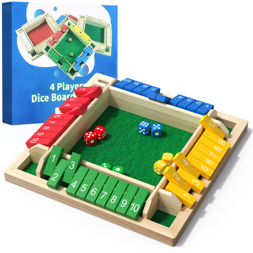 WUAGNCK Shut The Box game with dice on a wooden board for family math fun