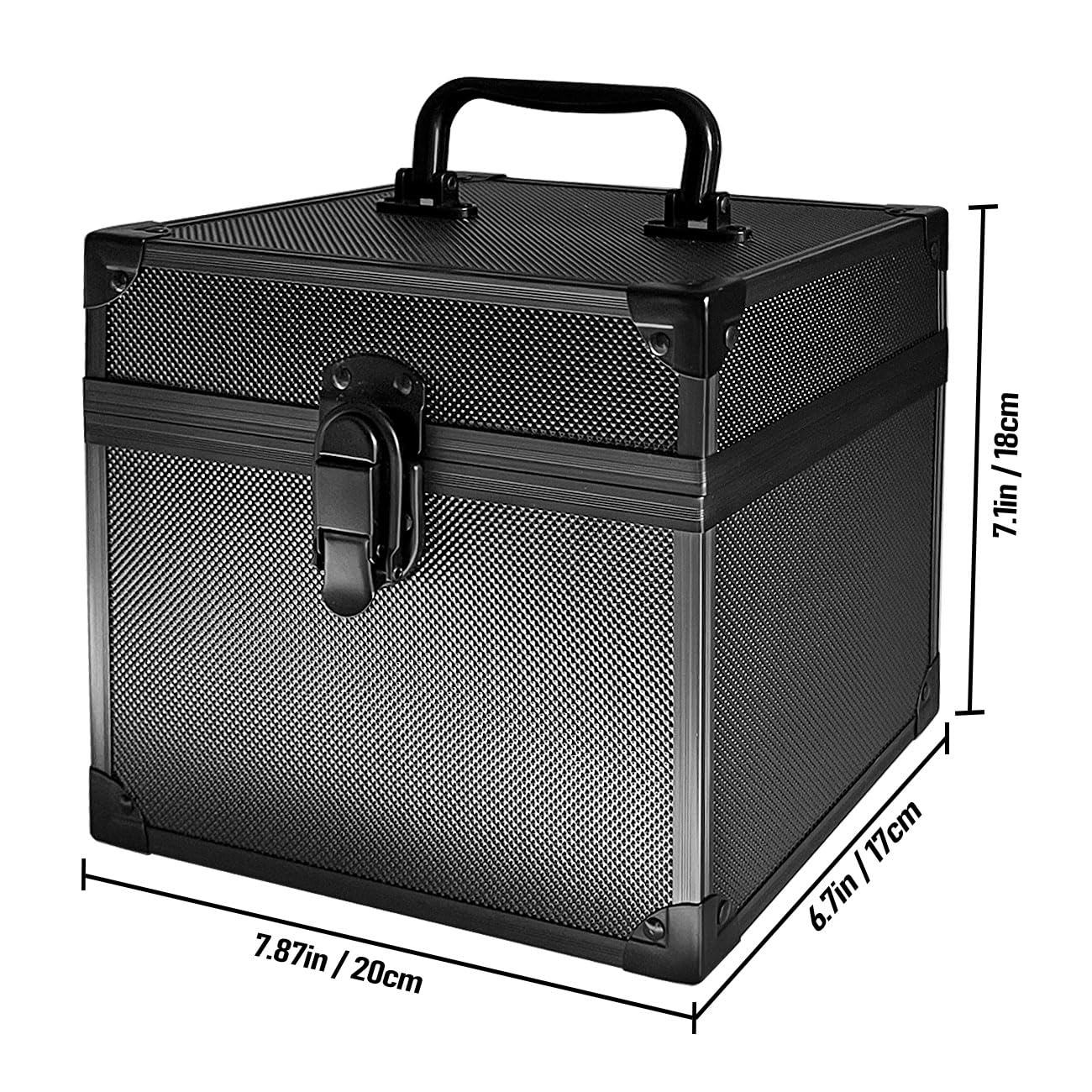 Front view highlights push-lock closure and sturdy construction.