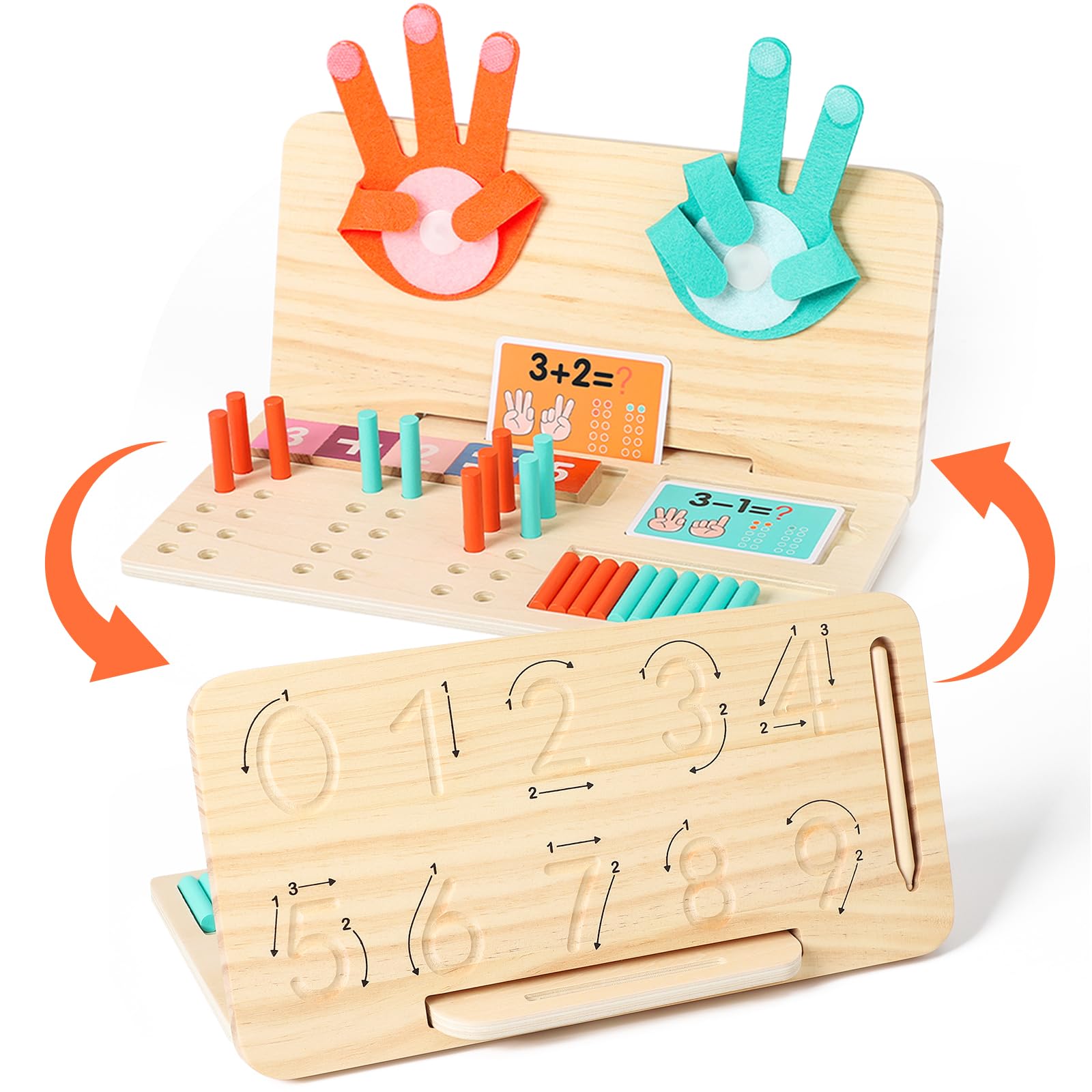 WudBudz Montessori double-sided board for counting and writing practice.