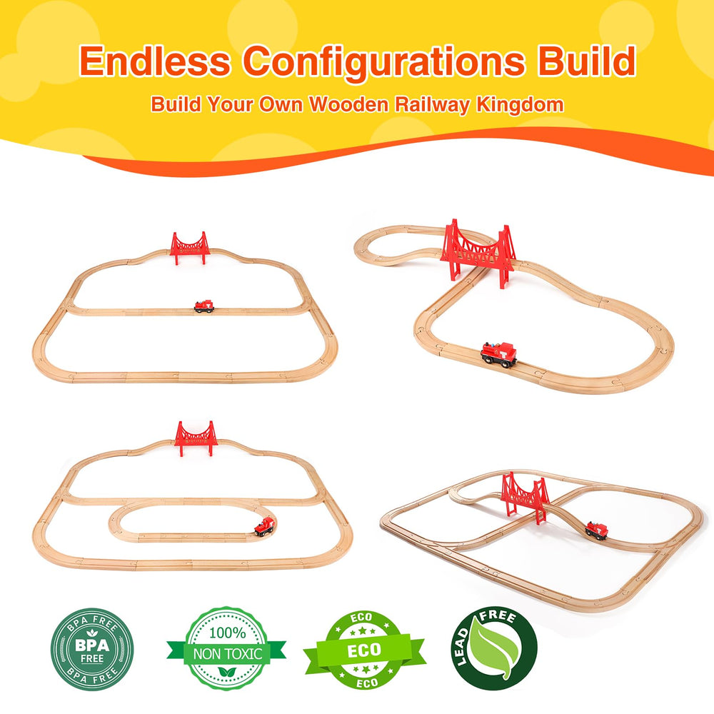 WudBudz curved switch track adds junction options for branching routes.