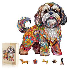 Wudhank Shih Tzu wooden puzzle close-up shows precise fit for focused puzzling