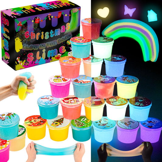 WUJYLY Christmas glow slime 24pcs for stocking stuffers and holiday fun.