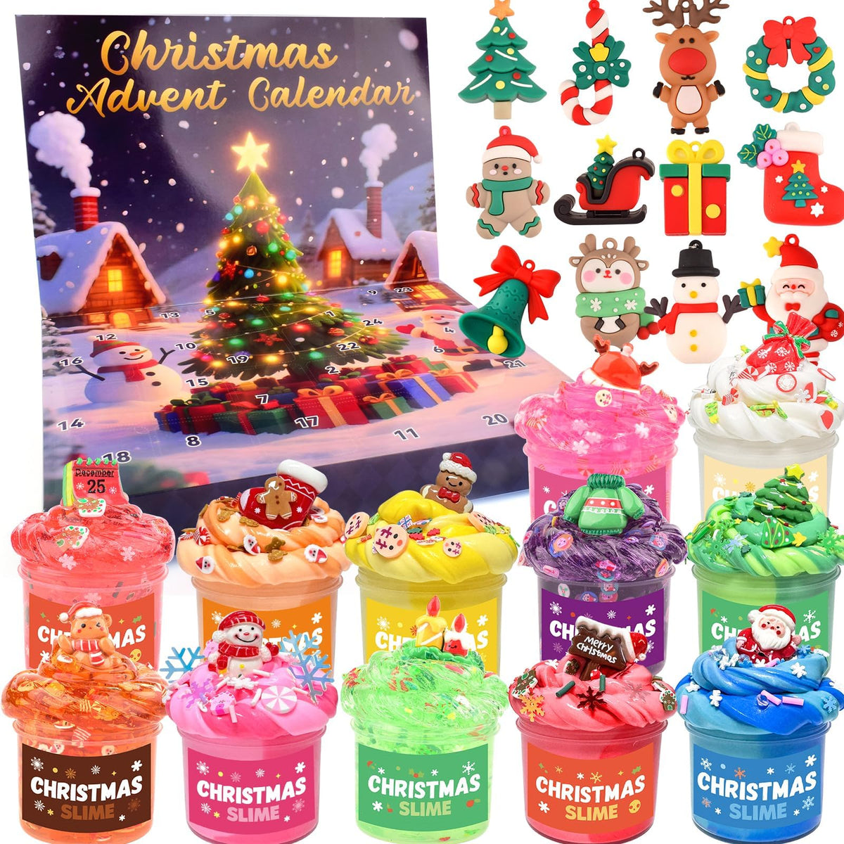 WUJYLY Christmas Slime Kit packaging showcases festive colors and easy-open boxes for gifting