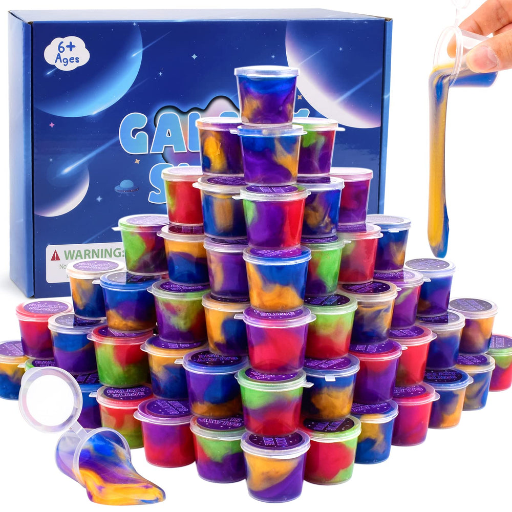 WUJYLY Galaxy Slime Kit 60-pack, colorful galaxy slime for kids' parties.