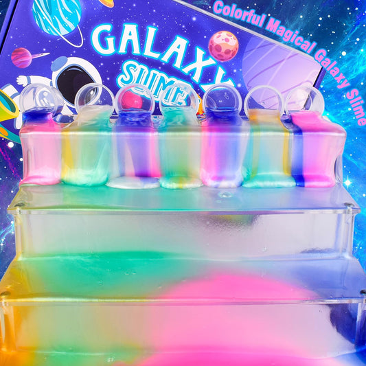WUJYLY Galaxy Slime Kit color swirls in blue pink gold white for sensory exploration