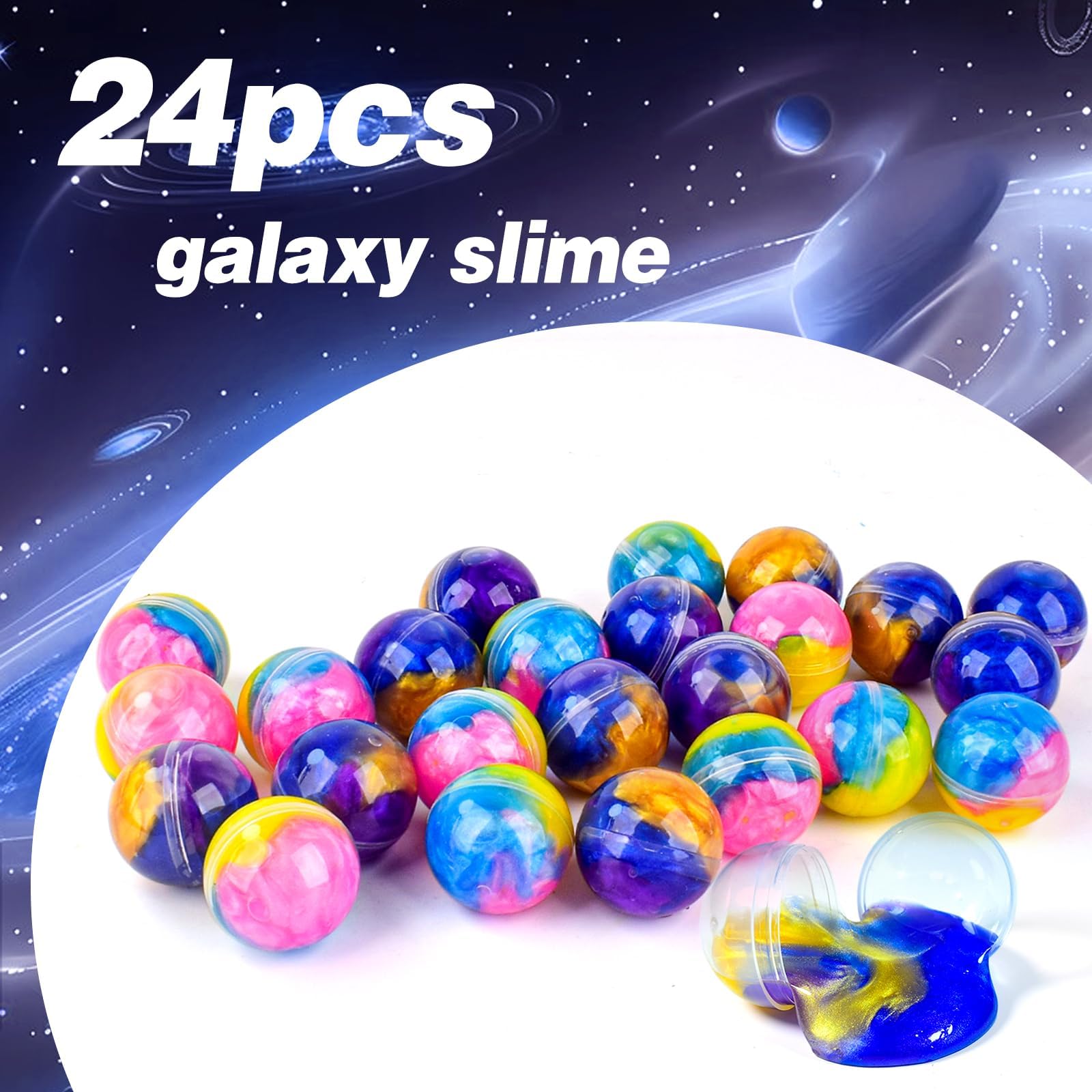 WUJYLY slime-ball closeup shows cosmic swirl, ideal for sensory exploration and imaginative play.