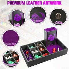 Wunhunew leather dragon-art dice box enhances table aesthetics.