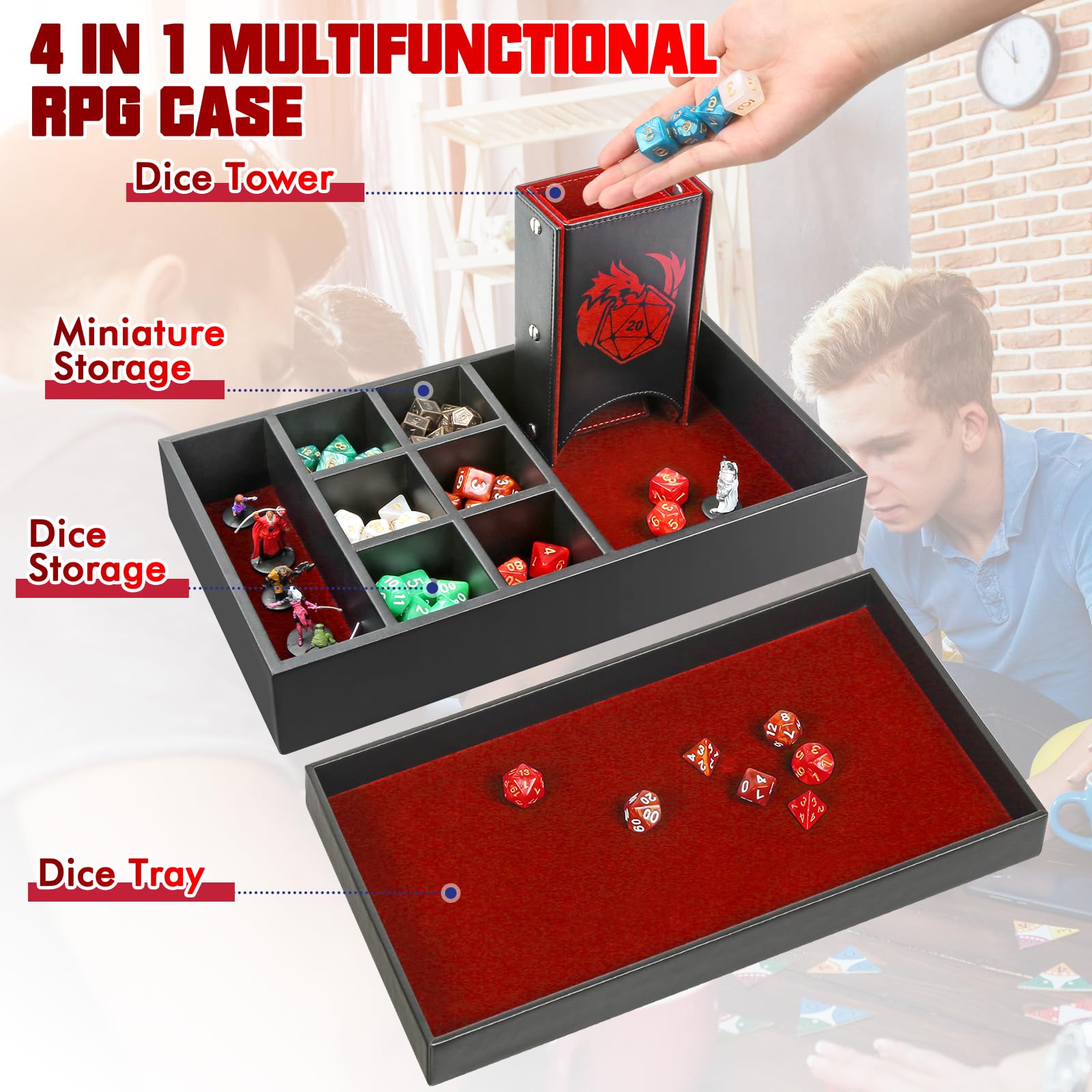 Wunhunew dice tower side view highlighting durable faux leather and structure