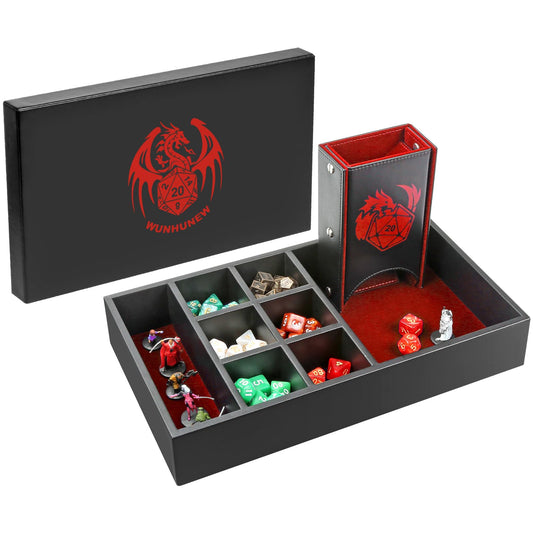 Wunhunew DND dice tray top view showing compact 4-in-1 design for RPG use