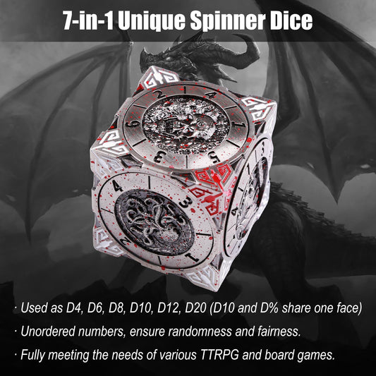 Wunhunew spinner dice 3D relief dragon close-up highlights immersive fantasy artwork.