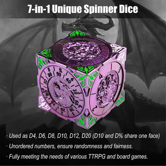 Wunhunew DND spinner dice 3D relief monsters adds immersive visuals during play.
