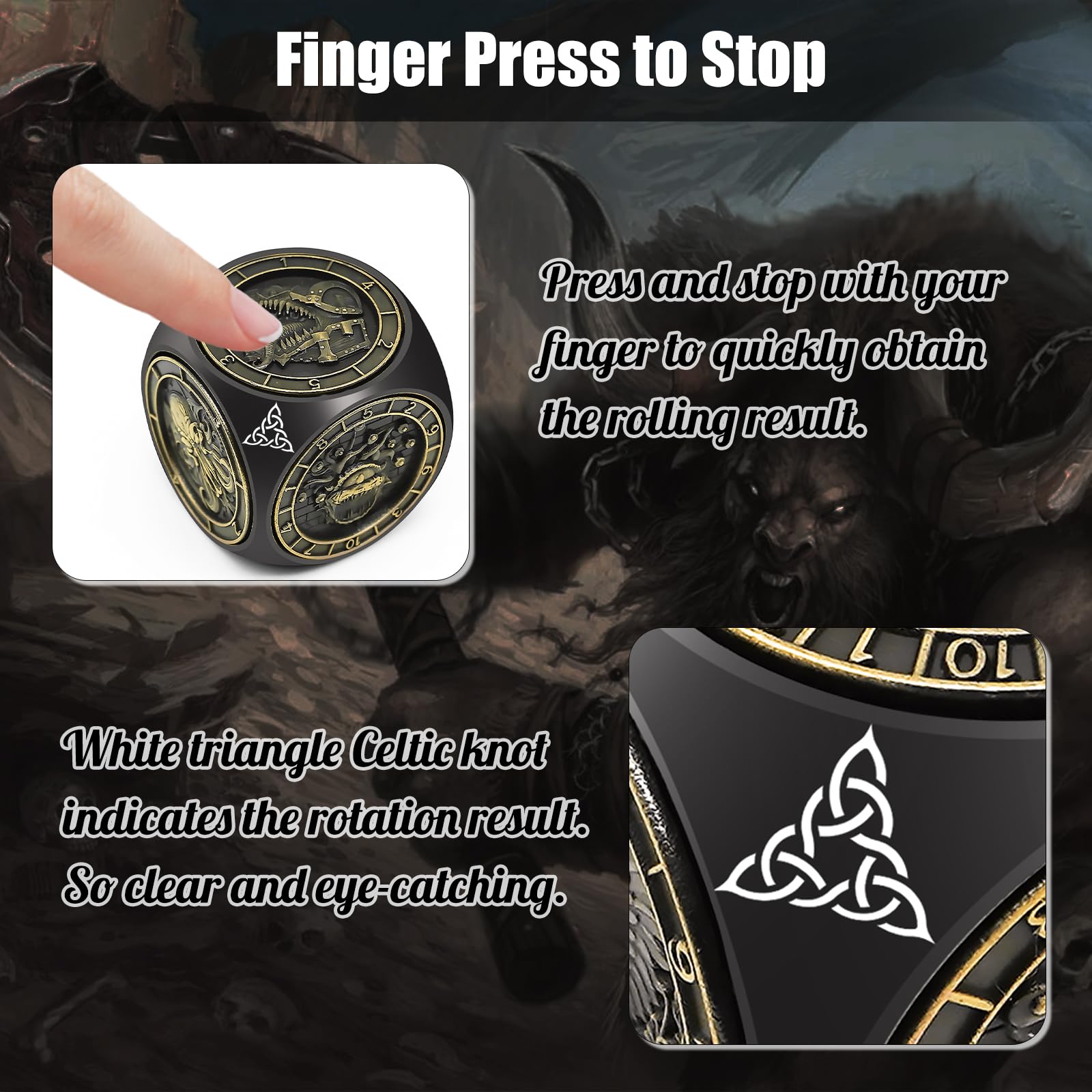 Wunhunew DND spinner dice colorful finishes attract attention at game night.