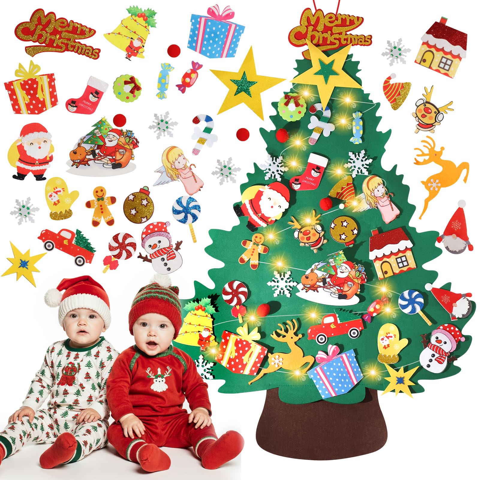 Wupsaoe felt Christmas tree 3ft wall-mounted for space-saving holiday decorating