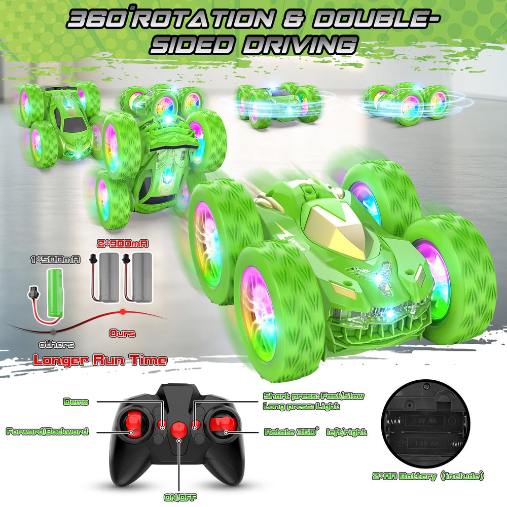 Wupuaait RC car performing 360° rotation and flips for dynamic stunts