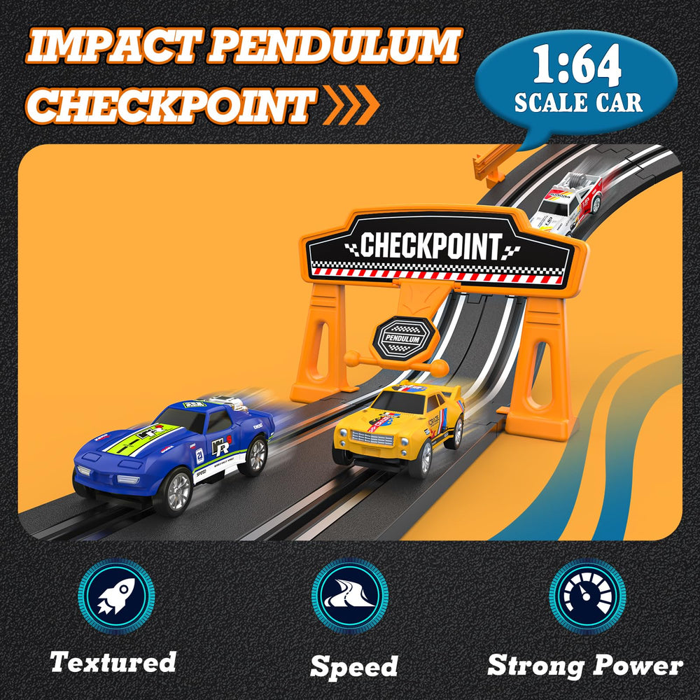 Wupuaait slot car track circular loop adds dramatic lap progression.