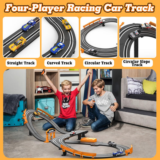 Wupuaait slot car track curved section helps navigate turns with control.
