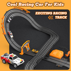 Wupuaait slot car track dual cars remote shows two-player play setup.