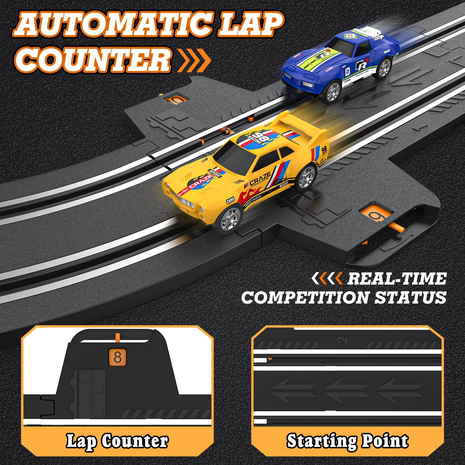Wupuaait slot car track slope section introduces elevation changes for challenge.