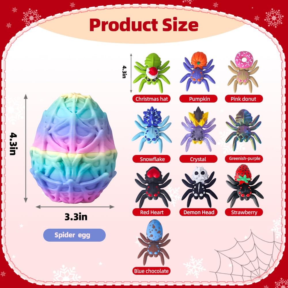 WUQIREN spiders collection showing 10 unique 3D-printed spiders inside.