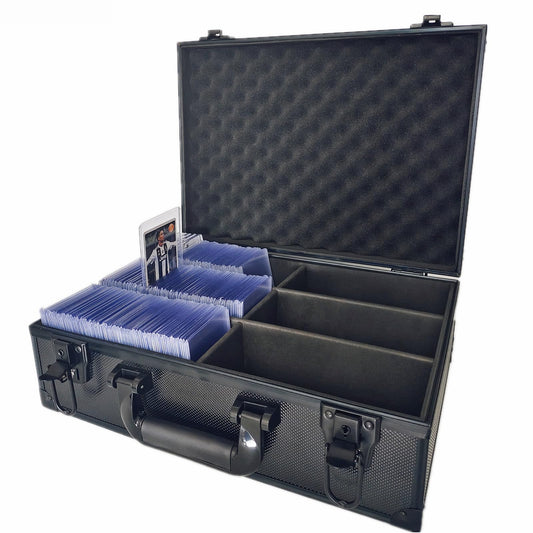 WUTONMU Toploaders Storage Box showing capacity for 2000+ cards and toploaders