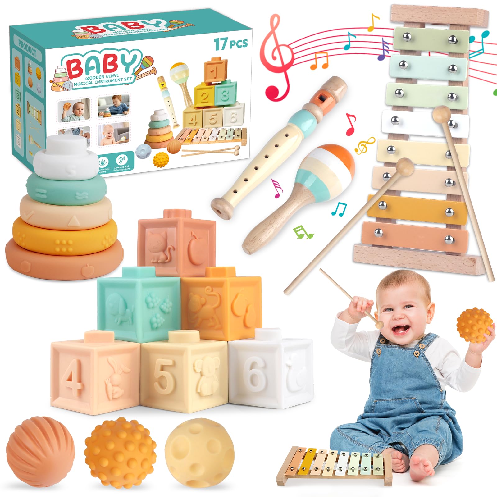 Wuzhineisn 6-in-1 baby toy blocks boost shape recognition and hand-eye coordination.