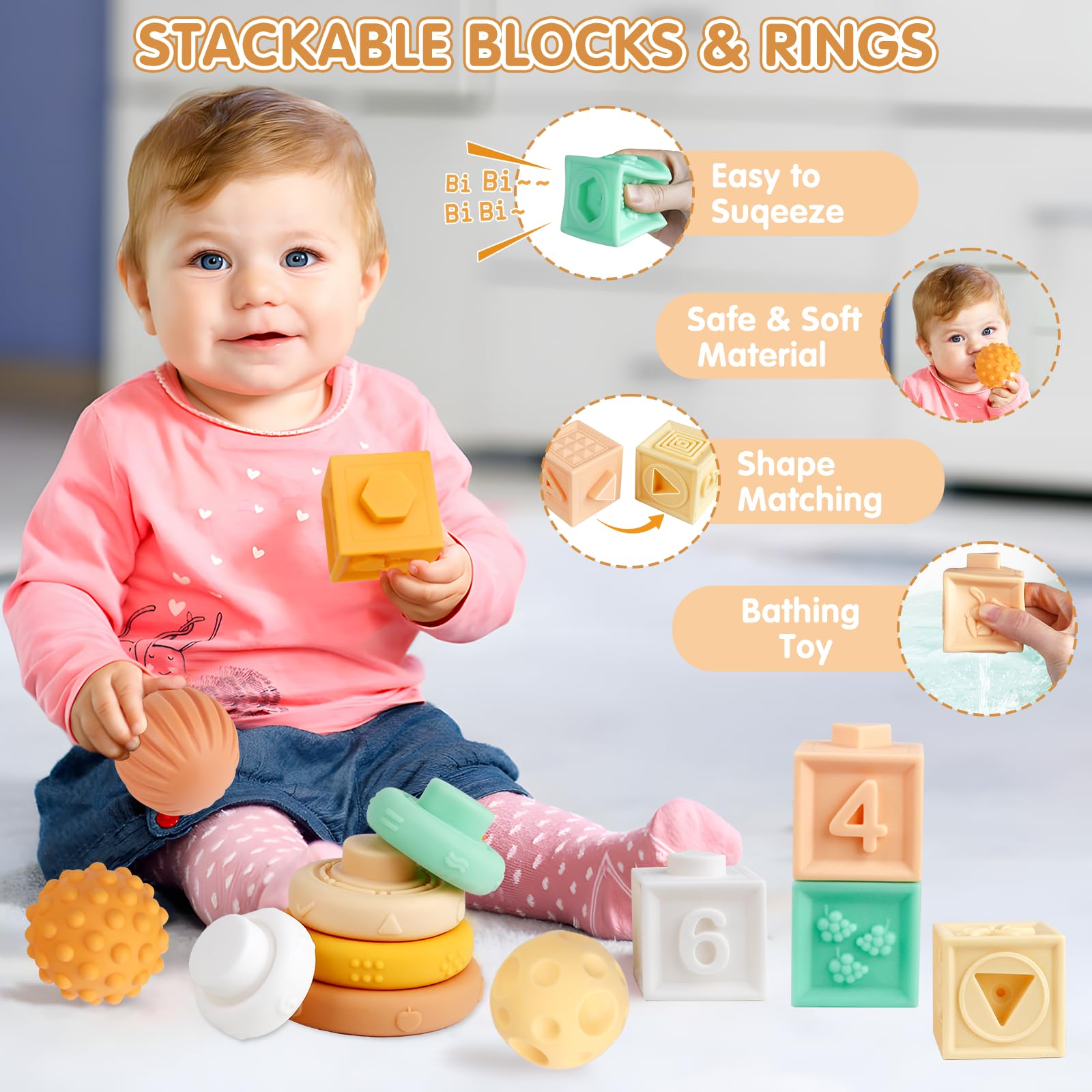 Wuzhineisn Montessori baby maraca adds gentle sound to exploration.