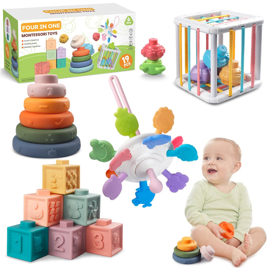 Wuzhineisn Montessori pull-string teether with crab design for soothing gums and color exploration