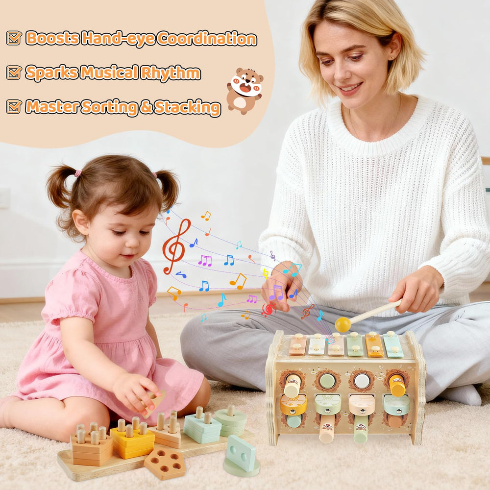 Wuzhineisn sorting and stacking tiles teach shapes, colors, and spatial concepts.
