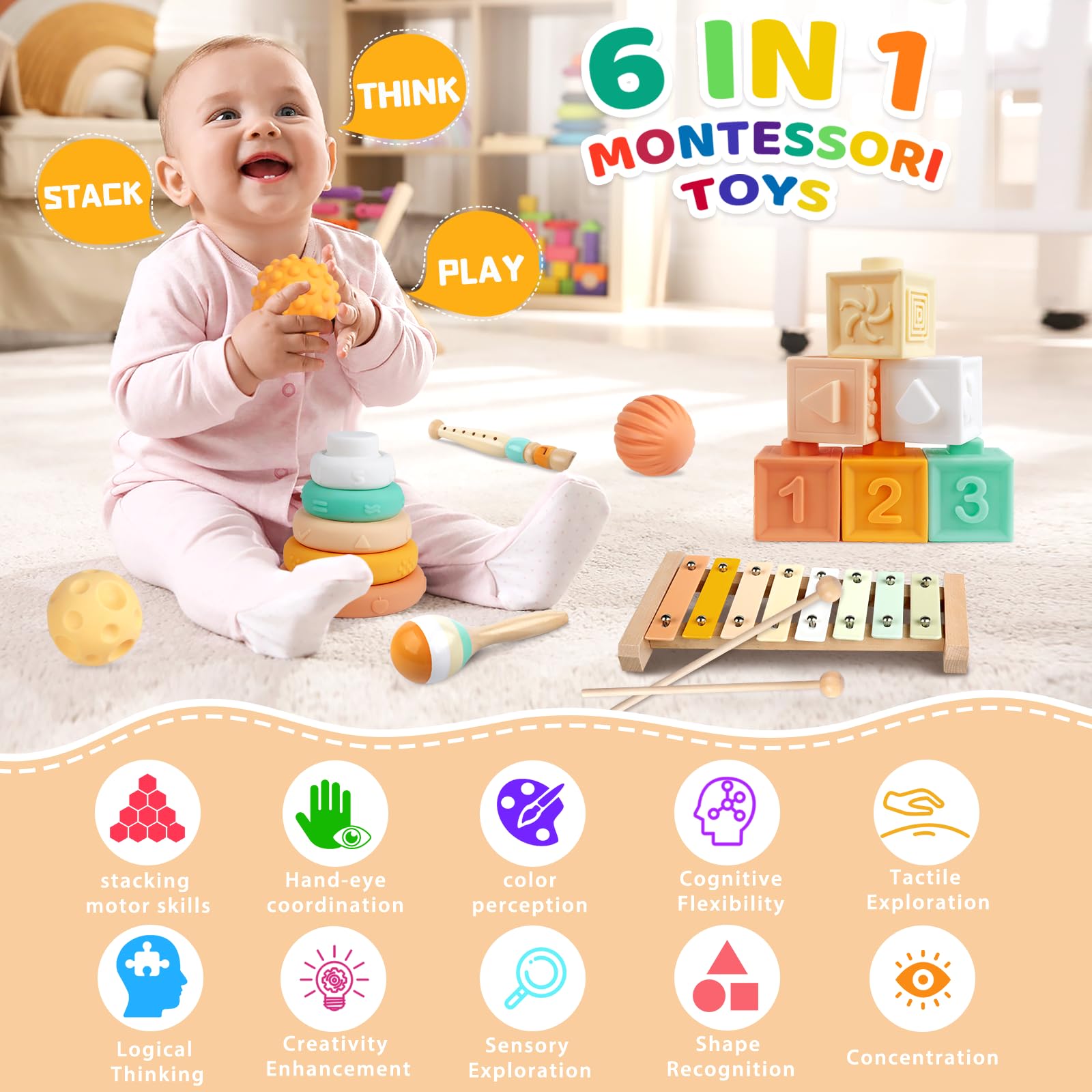 Wuzhineisn wooden xylophone with sticks helps little ones explore rhythm.