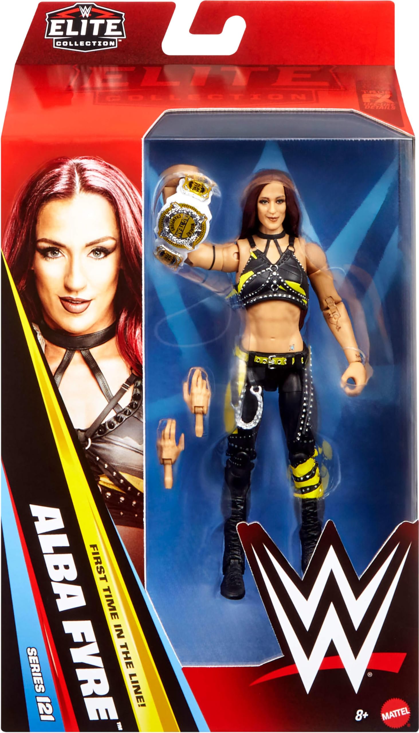 WWE Alba Fyre Elite 121 display-ready figure for shelf collections.