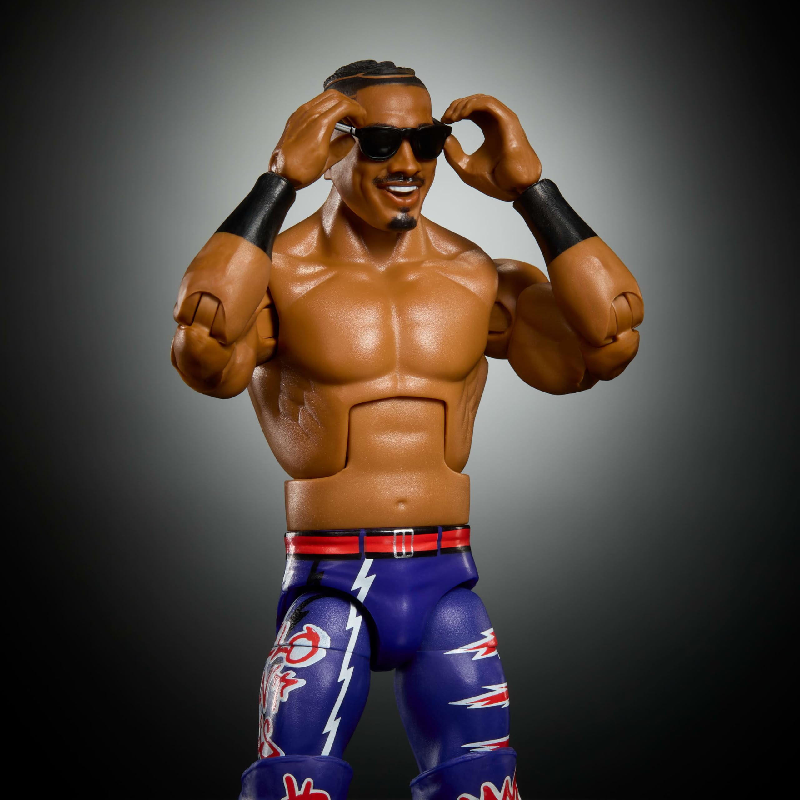 WWE Carmelo Hayes Elite figure showing 25 articulation points for action poses.