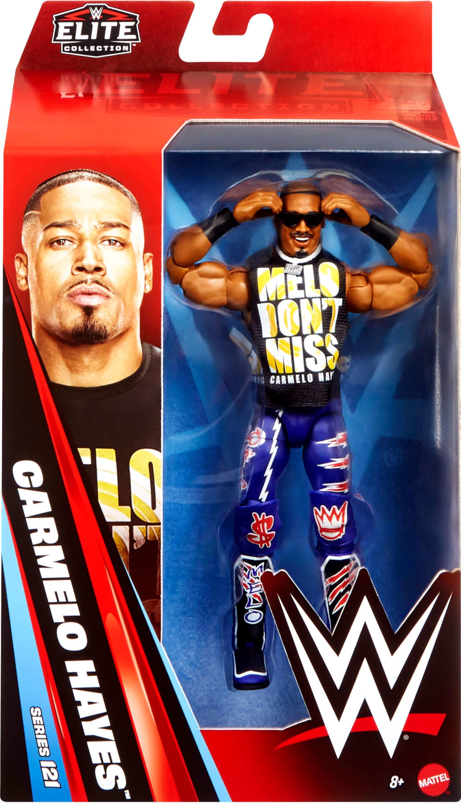 WWE Carmelo Hayes Elite packaging display ready for shelves.