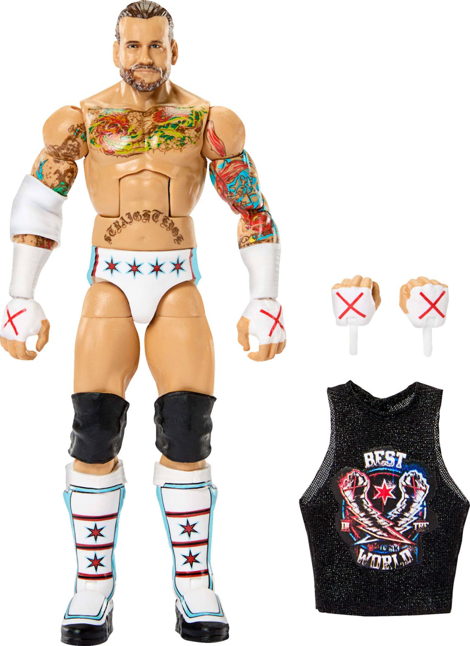 WWE CM Punk action figure front view for display and posing