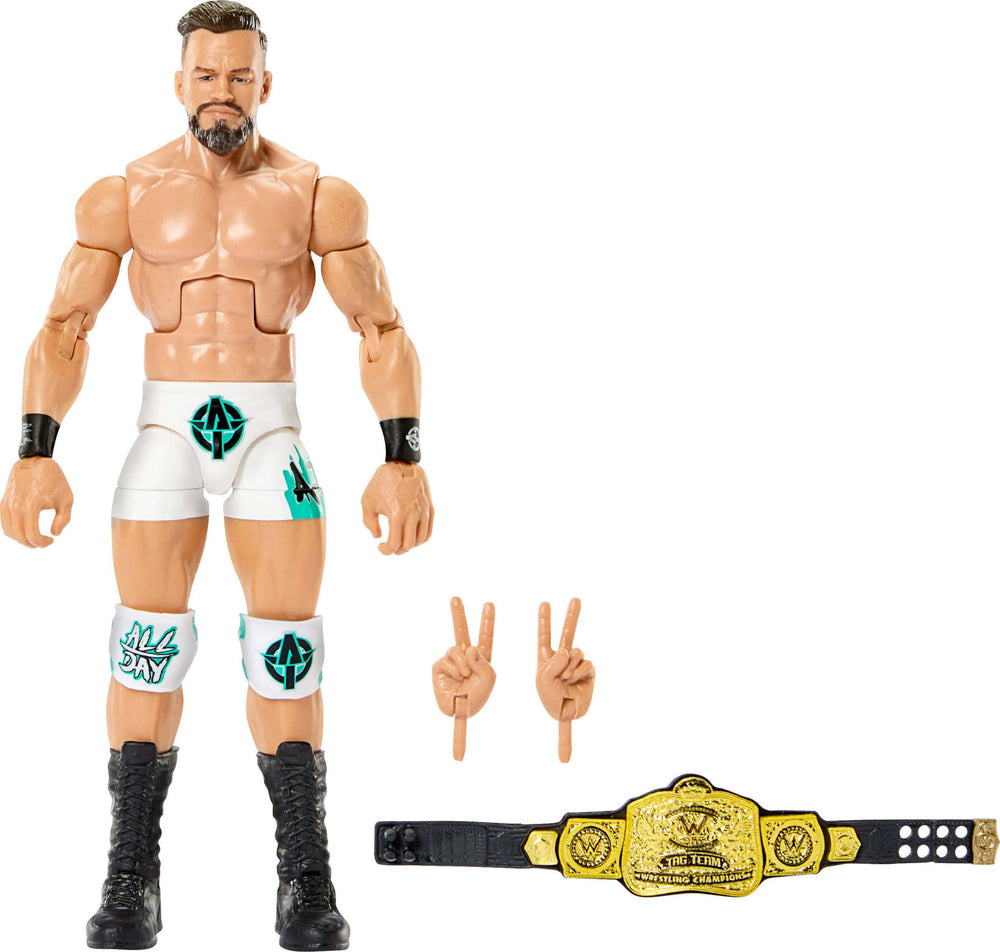 WWE Elite Austin Theory figure front view showing poseable articulation for dynamic poses.