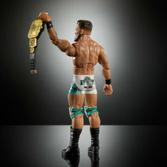 WWE Elite Austin Theory packaging and display-ready figure for shelf showcase.