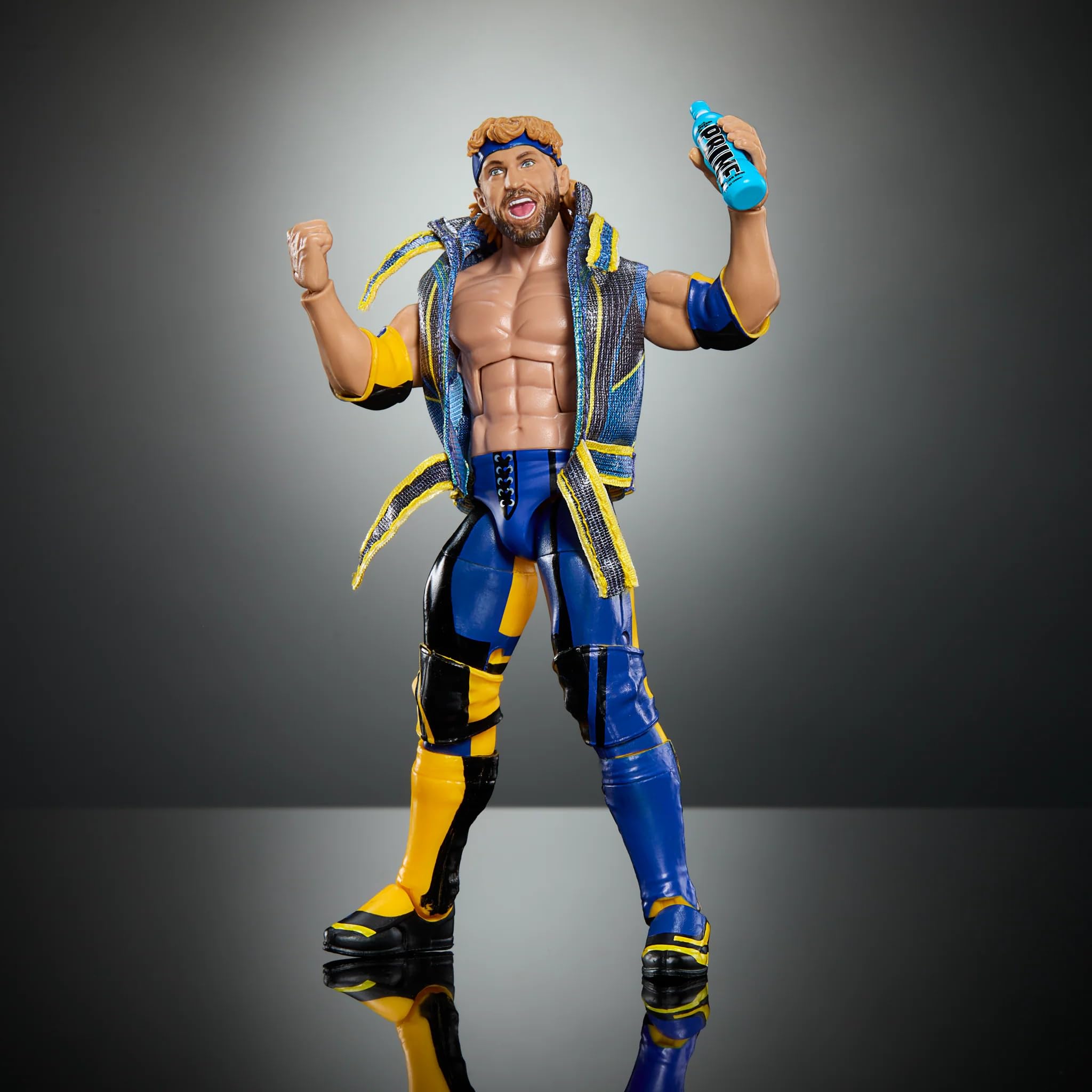 WWE Logan Paul Elite Greatest Hits 9 side view highlights profile details for collectors.