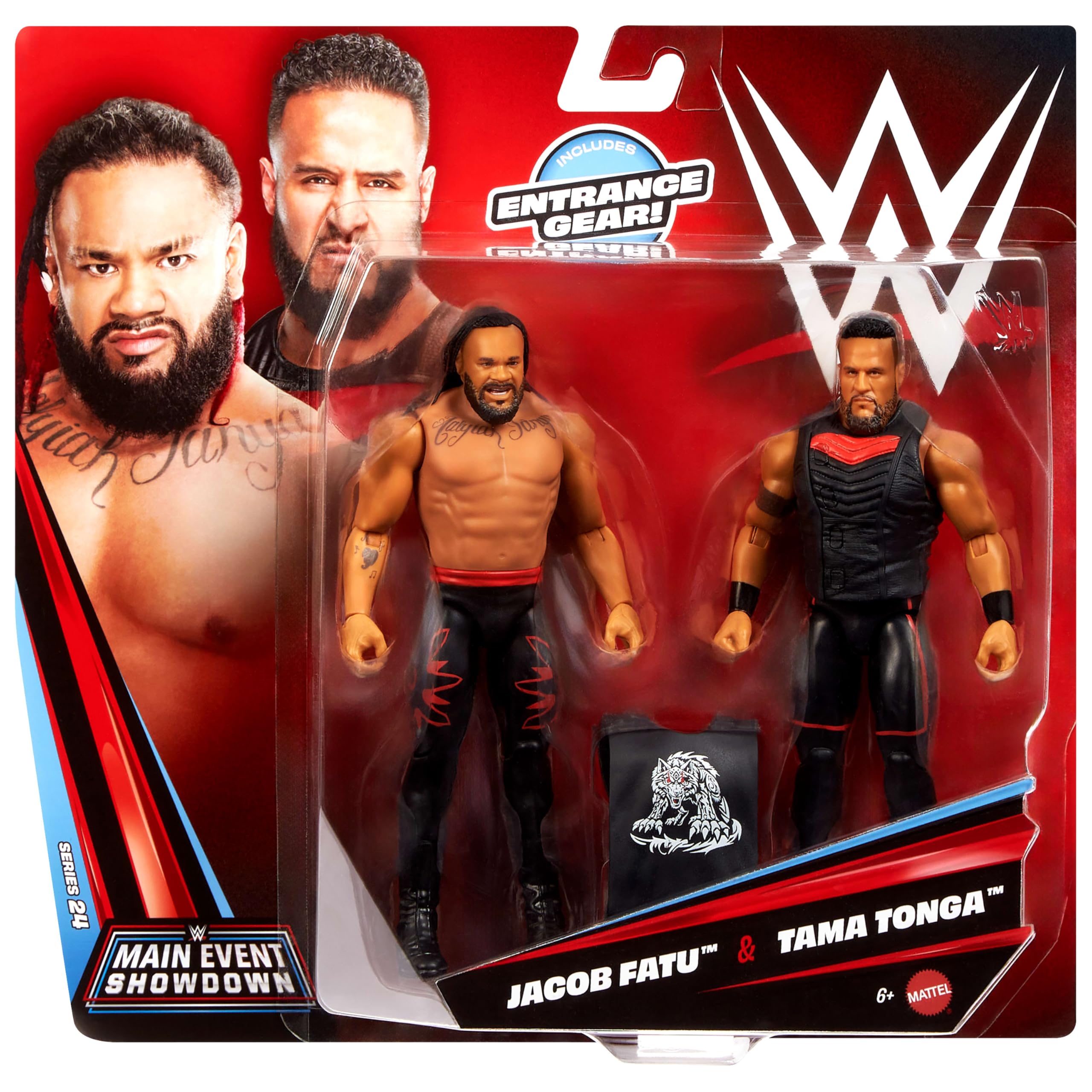 WWE Main Event Showdown display-ready Tama Tonga and Jacob Fatu figure pair.