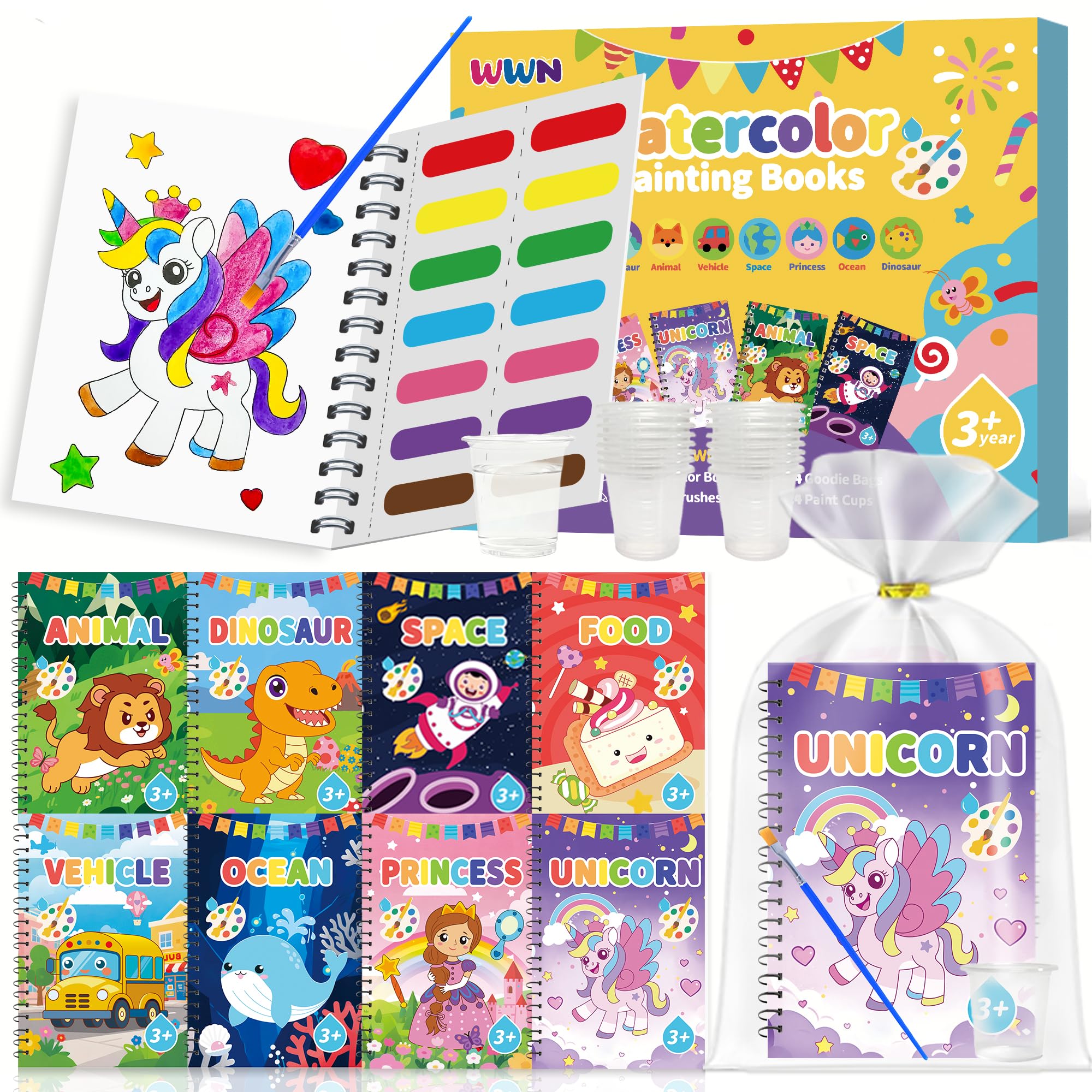 WWN 24 water coloring books bulk set cover for classroom prizes and party favors.