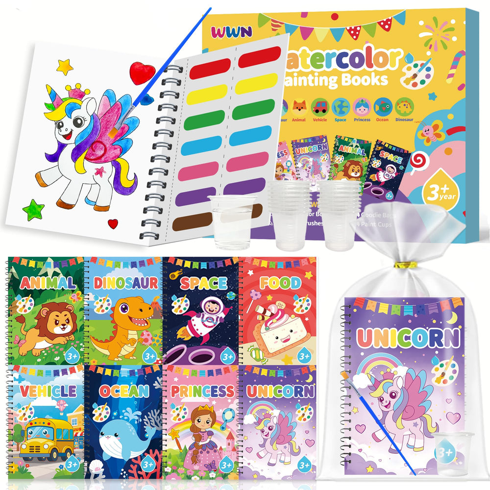 WWN 24 water coloring books bulk set cover for classroom prizes and party favors.