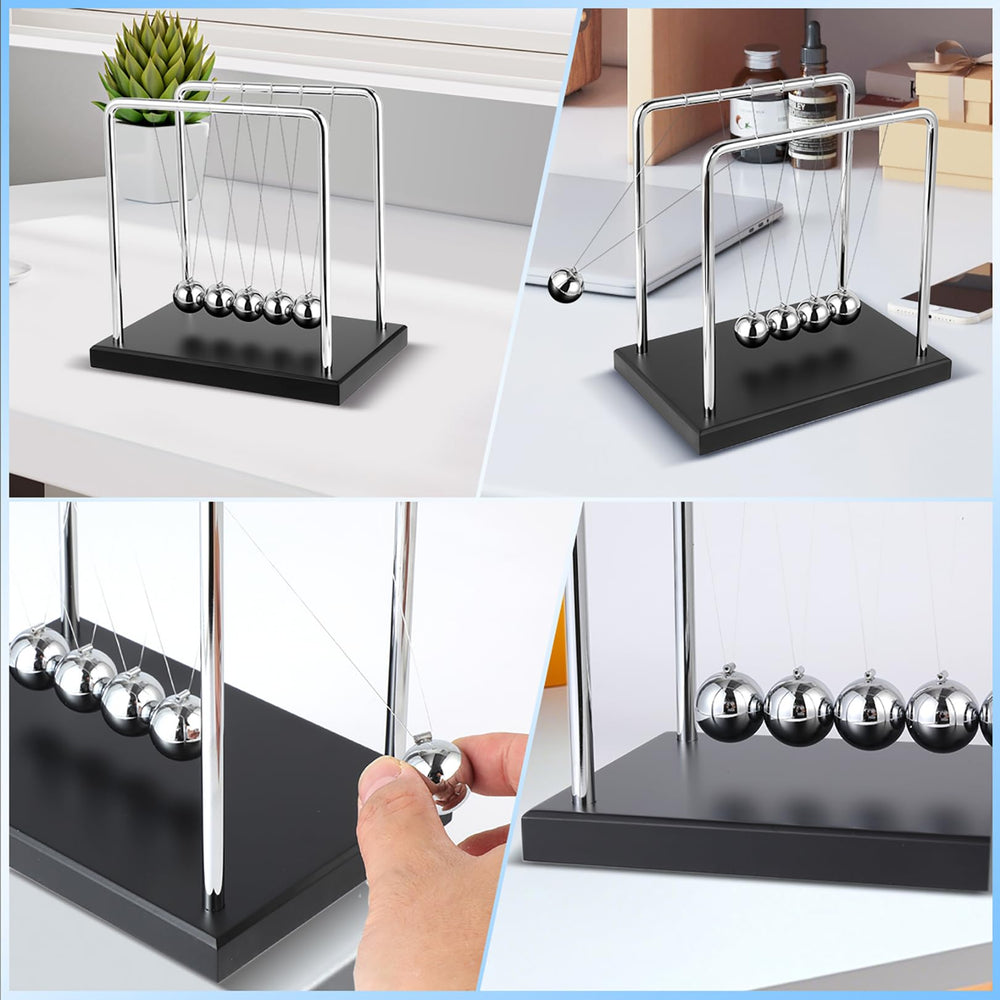WXBRMCRY Newton's Cradle desk toy enhances concentration through soothing motion.