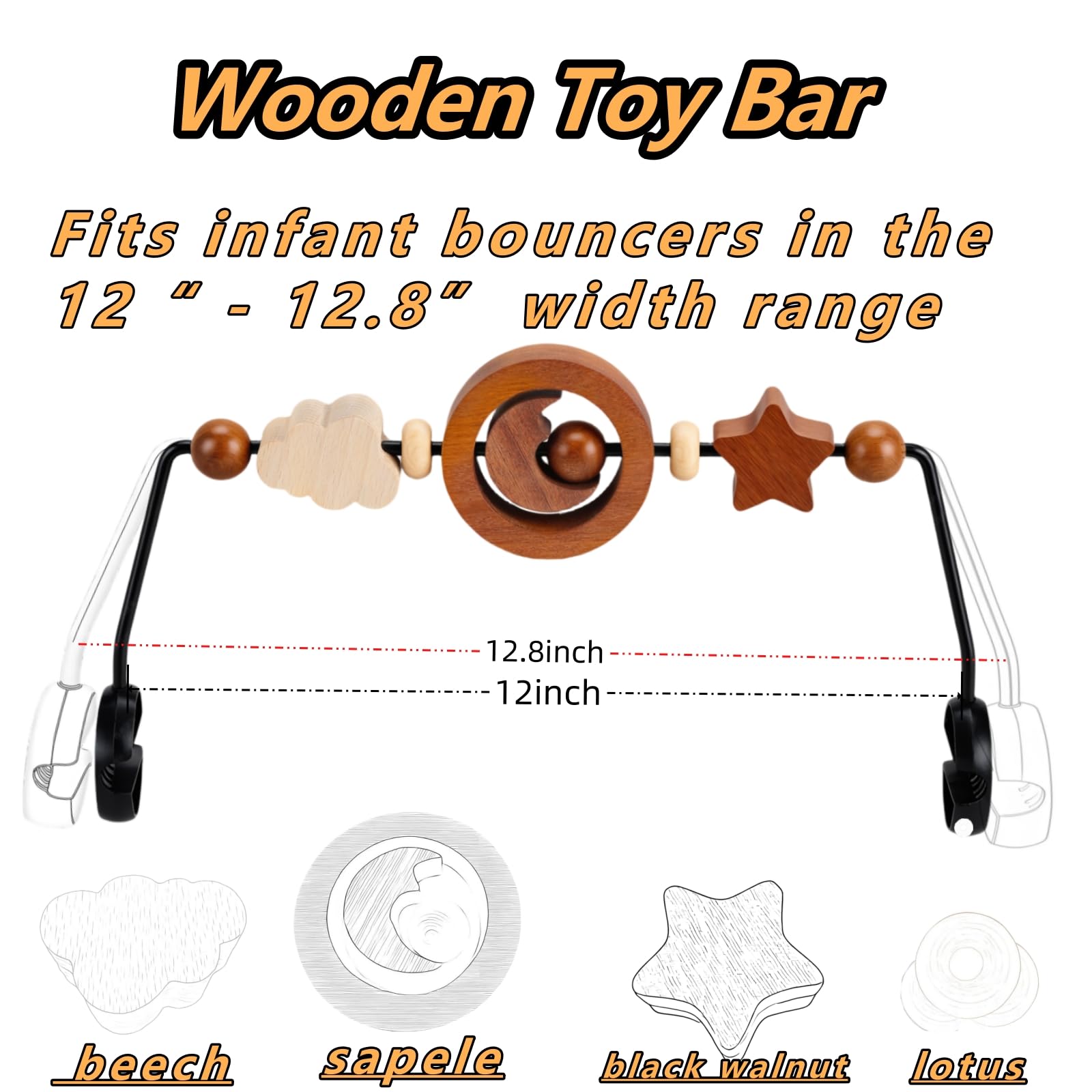 Easy attachment WYFWFDF Toy Bar for 12-12.8 inch bouncers enhances versatility.