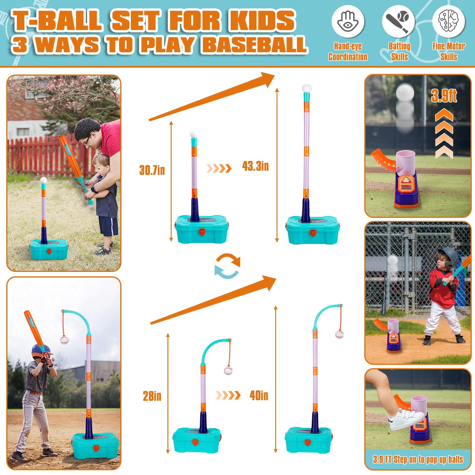WYRJXYB baseball stand with baseballs enables traditional tee practice at home.